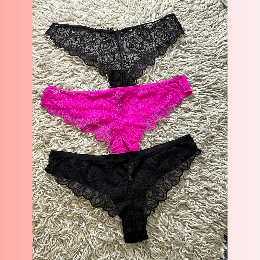 NWOT Women's Lace Trim Panty Set - Black, Pink, Tan - Picture 2 of 3
